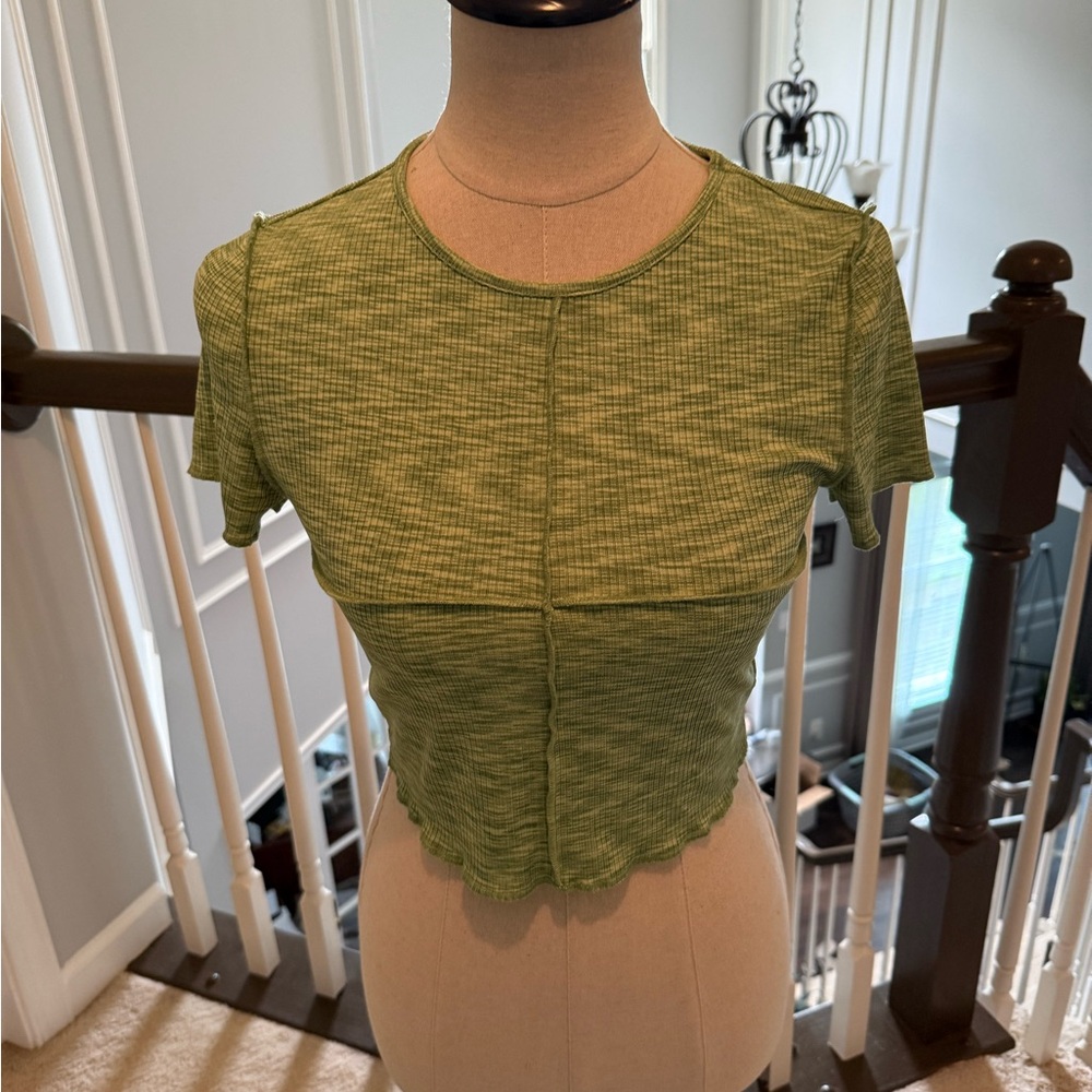 Divided Olive Green Ribbed Crop Top
